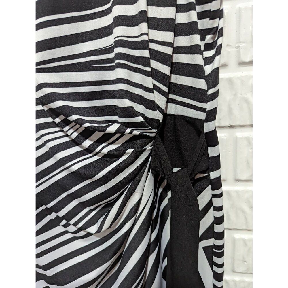 R & K Womens Black White Abstract Stripes Tie Waist Side Bow Midi Dress Size 18W - Picture 3 of 7